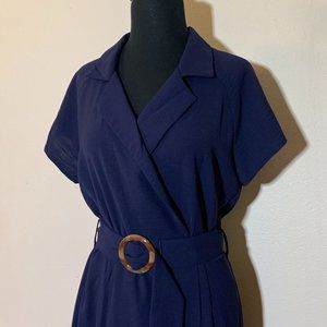 Entro Collared Wrap Dress with Tortoiseshell Waist Tie